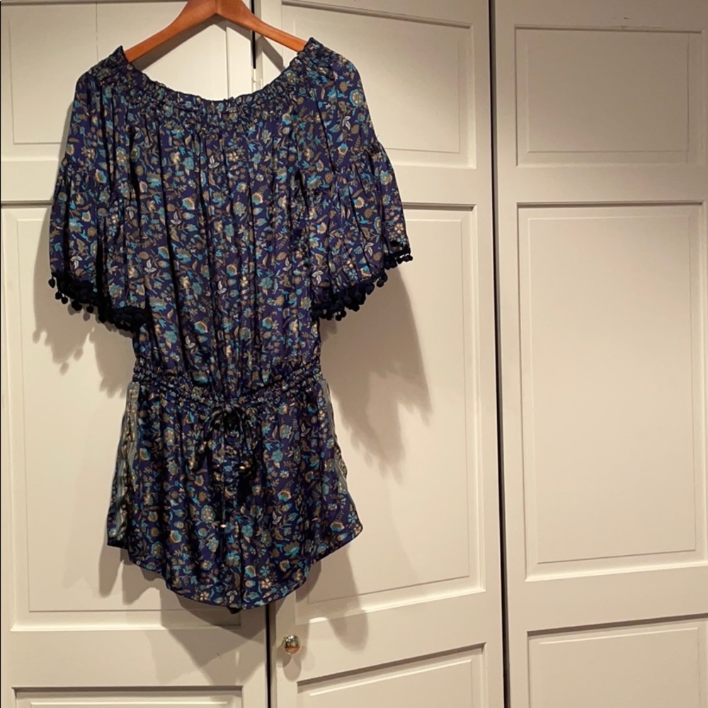 Romper Pom Pom Sleeves & Tassel Tie at Waist